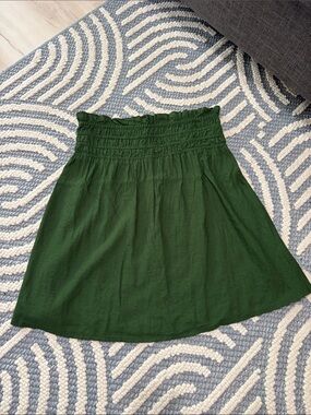 Celandine Green Linen Blend Smocked Waist Midi Skirt Small